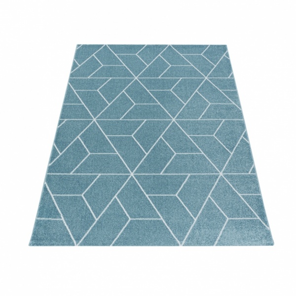 Designer Teppich Wohnzimmer Geometrische Linien Blau